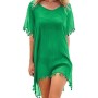 Hanaoops Mujer Suelto Vestido de Playa V Cuello Gasa Ropa de Baño con Borla Verano Traje de Baño Bikini Cover Up para Playa Chic