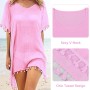 Hanaoops Mujer Suelto Vestido de Playa V Cuello Gasa Ropa de Baño con Borla Verano Traje de Baño Bikini Cover Up para Playa Chic