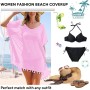 Hanaoops Mujer Suelto Vestido de Playa V Cuello Gasa Ropa de Baño con Borla Verano Traje de Baño Bikini Cover Up para Playa Chic