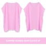 Hanaoops Mujer Suelto Vestido de Playa V Cuello Gasa Ropa de Baño con Borla Verano Traje de Baño Bikini Cover Up para Playa Chic
