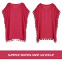 Hanaoops Mujer Suelto Vestido de Playa V Cuello Gasa Ropa de Baño con Borla Verano Traje de Baño Bikini Cover Up para Playa Chic