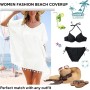 Hanaoops Mujer Suelto Vestido de Playa V Cuello Gasa Ropa de Baño con Borla Verano Traje de Baño Bikini Cover Up para Playa Chic
