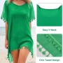 Hanaoops Mujer Suelto Vestido de Playa V Cuello Gasa Ropa de Baño con Borla Verano Traje de Baño Bikini Cover Up para Playa Chic