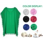 Hanaoops Mujer Suelto Vestido de Playa V Cuello Gasa Ropa de Baño con Borla Verano Traje de Baño Bikini Cover Up para Playa Chic