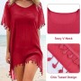 Hanaoops Mujer Suelto Vestido de Playa V Cuello Gasa Ropa de Baño con Borla Verano Traje de Baño Bikini Cover Up para Playa Chic