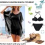 Hanaoops Mujer Suelto Vestido de Playa V Cuello Gasa Ropa de Baño con Borla Verano Traje de Baño Bikini Cover Up para Playa Chic