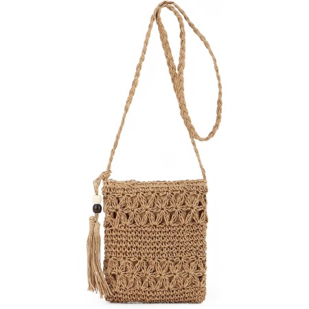 Jywmsc Bolso de Hombro Pequeño de Paja, Bolso de Playa de Verano para Mujer, Bolso de Paja Tejido, Bolsos Cruzados para