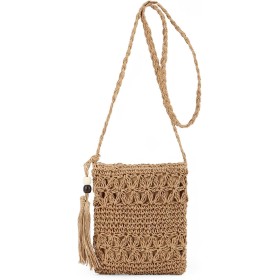 Jywmsc Bolso de Hombro Pequeño de Paja, Bolso de Playa de Verano para Mujer, Bolso de Paja Tejido, Bolsos Cruzados para
