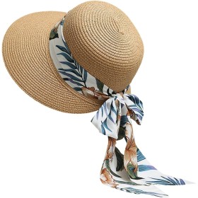 Sombreros de Playa para Mujer, Sombrero de Paja de ala Ancha para Mujer con decoración de Lazo, Ligero, Plegable, Plegable,