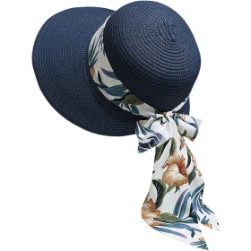 Sombreros de Playa para Mujer, Sombrero de Paja de ala Ancha para Mujer con decoración de Lazo, Ligero, Plegable, Plegable,