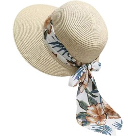 Sombreros de Playa para Mujer, Sombrero de Paja de ala Ancha para Mujer con decoración de Lazo, Ligero, Plegable, Plegable,