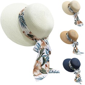 Sombreros de Playa para Mujer, Sombrero de Paja de ala Ancha para Mujer con decoración de Lazo, Ligero, Plegable, Plegable,