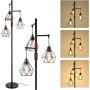 Rayofly Lámparas de pie industriales regulables, lámpara de pie vintage de 3 luces con pantallas de jaula de diamante, metal