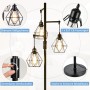 Rayofly Lámparas de pie industriales regulables, lámpara de pie vintage de 3 luces con pantallas de jaula de diamante, metal