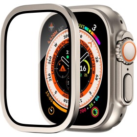 Protectores de Pantalla para Apple Watch Ultra de 49mm, Vidrio Templado 9h Marco de AleacióN de Titanio, Mantiene el Original,