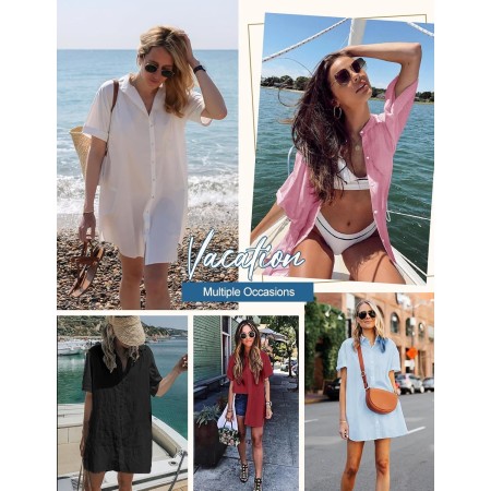 Vancavoo Vestido Playa Mujer Verano Camisa Suelto de Bikini Cover Up Casual Blusas Cardigan Camisolas y Pareos Playa con Botones