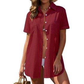 Vancavoo Vestido Playa Mujer Verano Camisa Suelto de Bikini Cover Up Casual Blusas Cardigan Camisolas y Pareos Playa con Botones