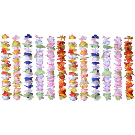 Falafoty 12 Piezas Collares Lei Hawaiano Guirnalda de Flores, Cadenas Hawaianas Guirnalda de Colore para Luau Fiesta Verano