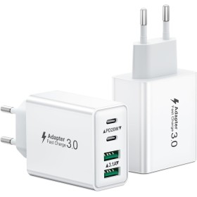 2-Pack Cargador USB C, 40W 4 Puerto Enchufe USBC Carga Rapida Múltiple Movil Charger Cabezal Dual QC 3.0 y PD Rápido Pared