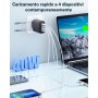 Cargador USB C, 40W 4-Puertos USBC Enchufe Cargador Carga Rapida, Múltiple QC 3.0+PD Rápido Pared Adaptador Tipo C para iPhone