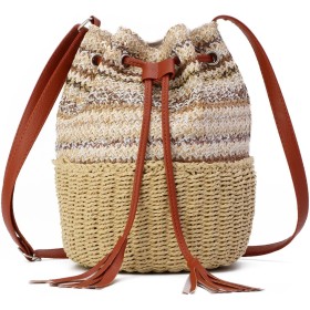 EVEOUT Bolsos Bandolera de Paja para Mujer Verano Bolso de Hombro Tejido de Playa Vacaciones Bolsa de Cubos