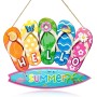 Hello Summer Decoración Colgante Madera, 13 Pulgadas X 5,9 Pulgadas Adornos de Verano, Adornos Colgantes Pared Interior,