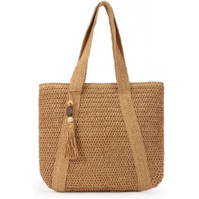 LUI SUI Bolso tejido de paja en verano bolsa de playa de paja borla bolso de paja grande