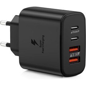 Cargador USB C, 40W 4-Puertos USBC Enchufe Cargador Carga Rapida, Múltiple QC 3.0+PD Rápido Pared Adaptador Tipo C para iPhone