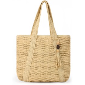 LUI SUI Bolso tejido de paja en verano bolsa de playa de paja borla bolso de paja grande