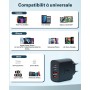 Cargador USB C, 40W 4-Puertos USBC Enchufe Cargador Carga Rapida, Múltiple QC 3.0+PD Rápido Pared Adaptador Tipo C para iPhone