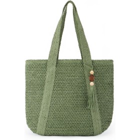 LUI SUI Bolso tejido de paja en verano bolsa de playa de paja borla bolso de paja grande