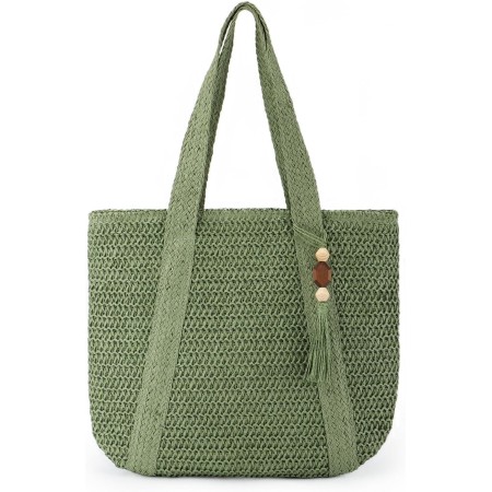 LUI SUI Bolso tejido de paja en verano bolsa de playa de paja borla bolso de paja grande