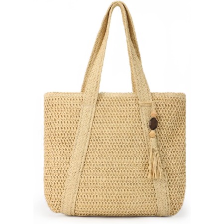 LUI SUI Bolso tejido de paja en verano bolsa de playa de paja borla bolso de paja grande