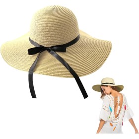 UILYNIU Sombrero de Visera Plegable, Sombrero de Playa de Paja de ala Ancha, Sombrero De Playa para Mujer De Verano, Sombrero de