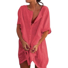 Camisas Mujer Largos Vestido Playa Verano Camisa Suelta de Bikini Cover Up Traje para Mujer Vestido de Playa Casual Blusa