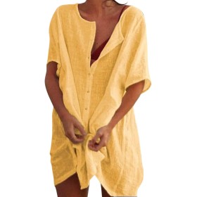 Camisas Mujer Largos Vestido Playa Verano Camisa Suelta de Bikini Cover Up Traje para Mujer Vestido de Playa Casual Blusa