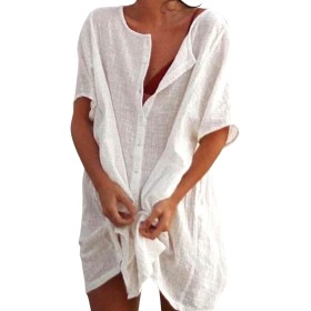 Camisas Mujer Largos Vestido Playa Verano Camisa Suelta de Bikini Cover Up Traje para Mujer Vestido de Playa Casual Blusa