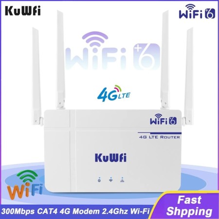 KuWFi 300Mbps CAT4 CPE enrutador inalámbrico WiFi6 enrutador 4G LTE co