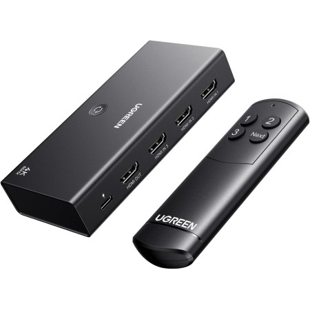 UGREEN HDMI Switch 4K 60Hz 3 Entradas a 1 Salida Conmutador 1080P 3D HDR10 Dolby Atmos con Control Remoto Compatible con Laptop