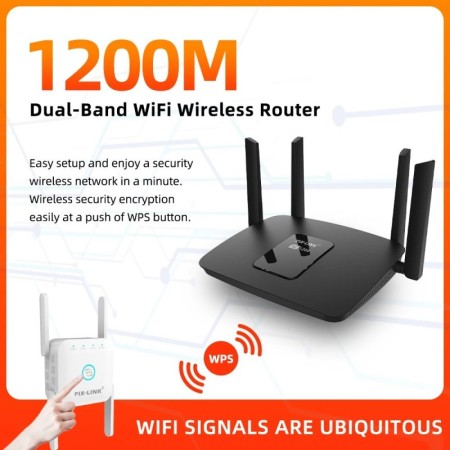 PIX-LINK AC06 Enrutador Wi-Fi inalámbrico de doble banda de 1200Mbps c