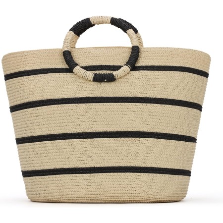 EVEOUT Bolso Tote de Paja para Mujer Verano Shopper con Rayas Tejido Bolso Cesta Grande Bolso de Mano de Rafia para Playa