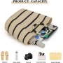 EVEOUT Bolso Tote de Paja para Mujer Verano Shopper con Rayas Tejido Bolso Cesta Grande Bolso de Mano de Rafia para Playa