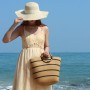 EVEOUT Bolso Tote de Paja para Mujer Verano Shopper con Rayas Tejido Bolso Cesta Grande Bolso de Mano de Rafia para Playa