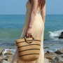 EVEOUT Bolso Tote de Paja para Mujer Verano Shopper con Rayas Tejido Bolso Cesta Grande Bolso de Mano de Rafia para Playa