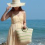 EVEOUT Bolso Tote de Paja para Mujer Verano Shopper con Rayas Tejido Bolso Cesta Grande Bolso de Mano de Rafia para Playa