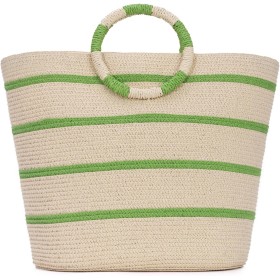 EVEOUT Bolso Tote de Paja para Mujer Verano Shopper con Rayas Tejido Bolso Cesta Grande Bolso de Mano de Rafia para Playa
