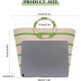 EVEOUT Bolso Tote de Paja para Mujer Verano Shopper con Rayas Tejido Bolso Cesta Grande Bolso de Mano de Rafia para Playa