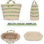 EVEOUT Bolso Tote de Paja para Mujer Verano Shopper con Rayas Tejido Bolso Cesta Grande Bolso de Mano de Rafia para Playa