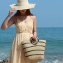 EVEOUT Bolso Tote de Paja para Mujer Verano Shopper con Rayas Tejido Bolso Cesta Grande Bolso de Mano de Rafia para Playa