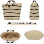 EVEOUT Bolso Tote de Paja para Mujer Verano Shopper con Rayas Tejido Bolso Cesta Grande Bolso de Mano de Rafia para Playa